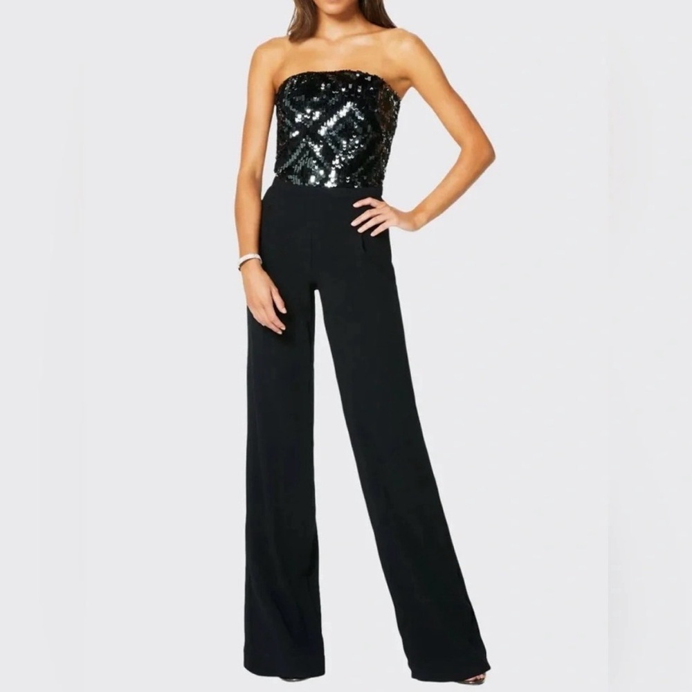 NWT RAMY Brook Weston strapless sequin long jumpsuit romper blogger favorite